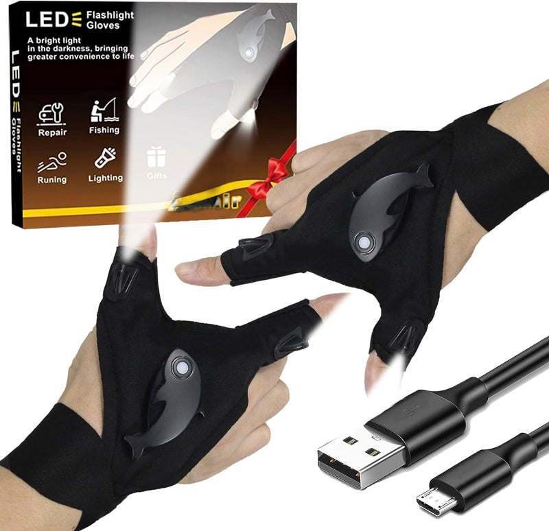 HikooLSS Waterproof Rechargeable LED Flashlight Gloves, Adjustable Strap, One Size Fit All, Black - Image 1